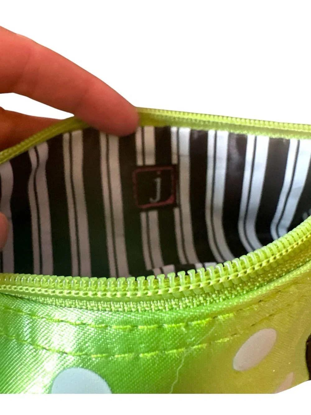 Jimeale New York Lime Green & White Polka Dot NoHo Lip Pencil Bag NWT